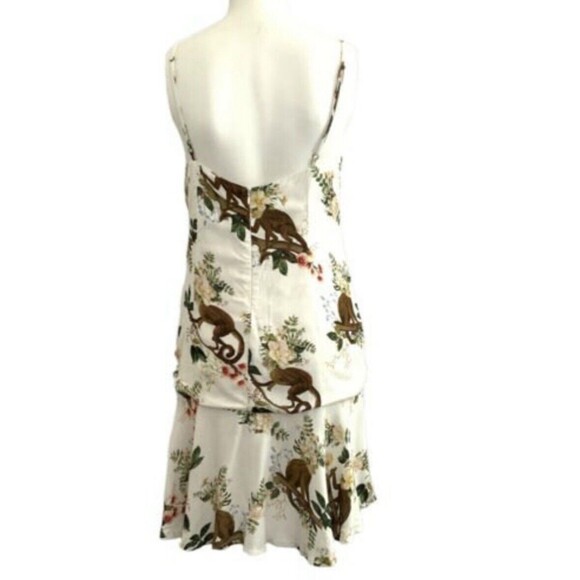 Farm Rio Dress L Ivory Floral Exotic Monkey Print Mini Brazil Tropical - Picture 2 of 12